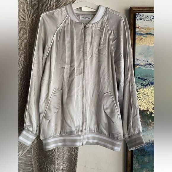 Equipment Bomber Jacket Womens  Sz XS Silk  Light Gray Back Embroidered NWT - Picture 4 of 16